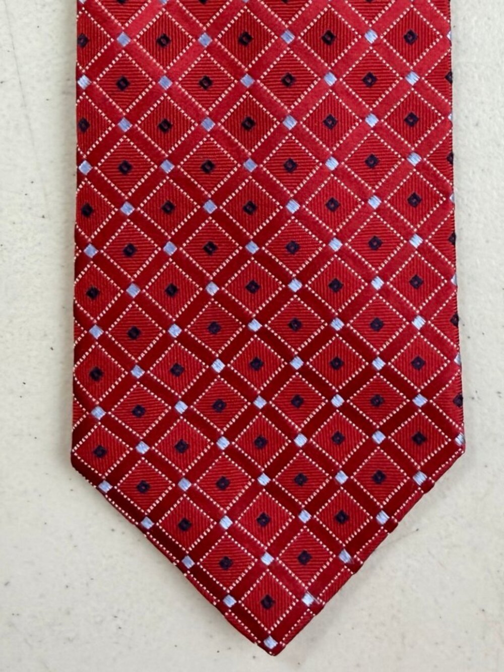 Vintage Jacquard Silk Argyle Tie 90s Nautica Red Geometric Diamond Plaid Necktie